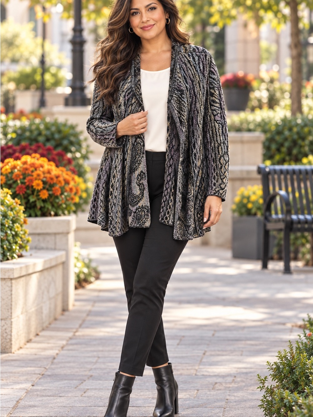 NorthStyle Open-Front Draped Cardigan in Black and Gray